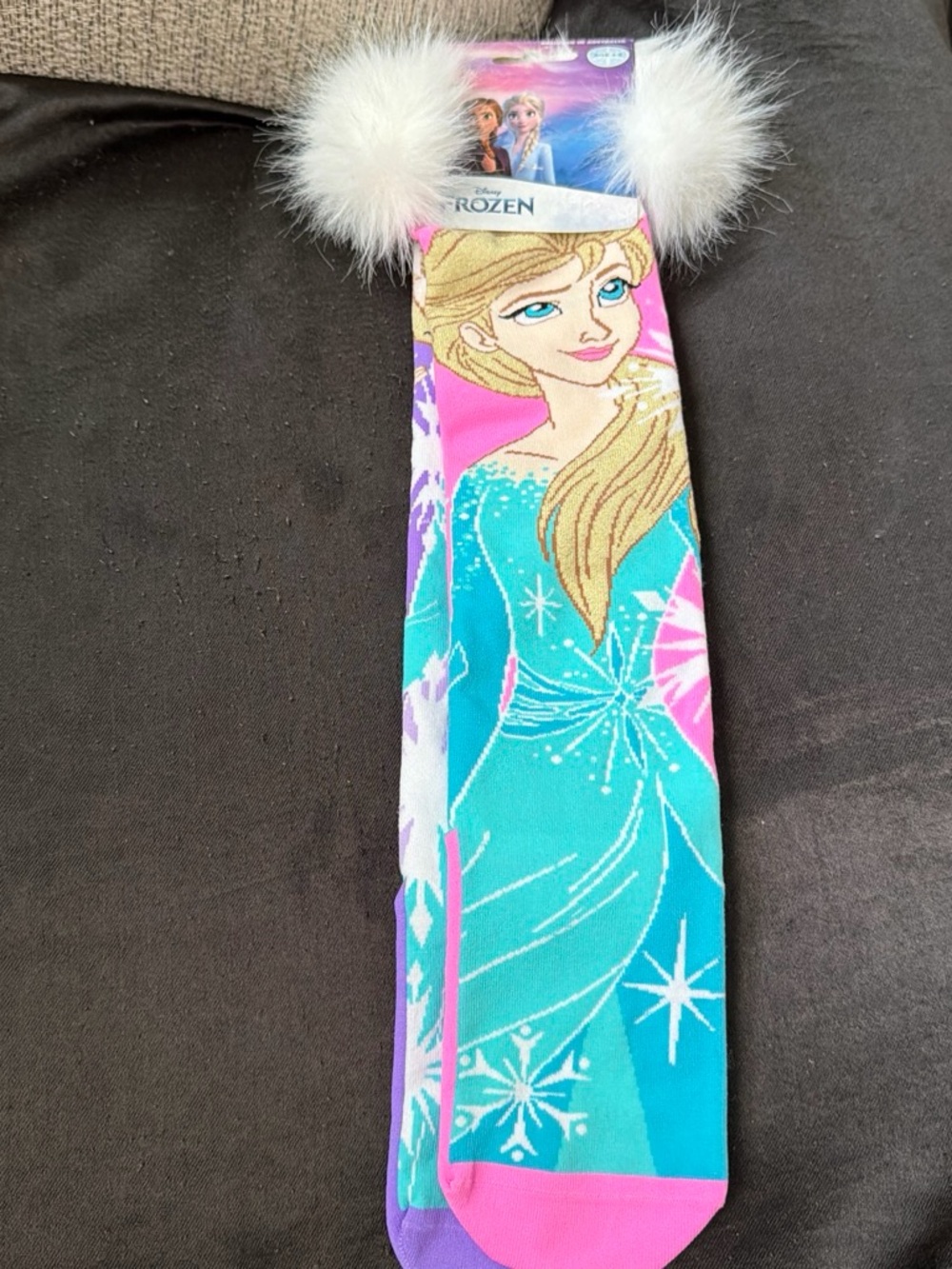 Mamia Frozen Elsa Pink & Turquoise Pom-Pom Kids Socks